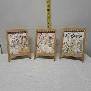 Wooden Framed Bunny Welcome/Hello Spring Sign - Pastel Pink/Blue